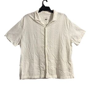 American Eagle Outfitters Cream Short-Sleeve Eyelet Button-Down Shirt
